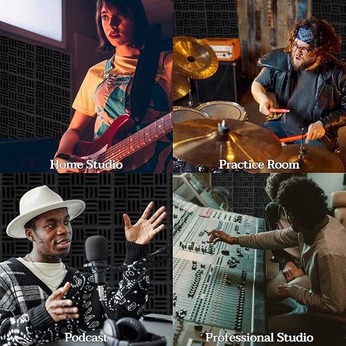 12 Pack Sound Proof Foam Panels for Walls, 12.6x12.6x2 Inches Grid Style Acoustic Panels for Home Studio Acoustic Treatment (Black)