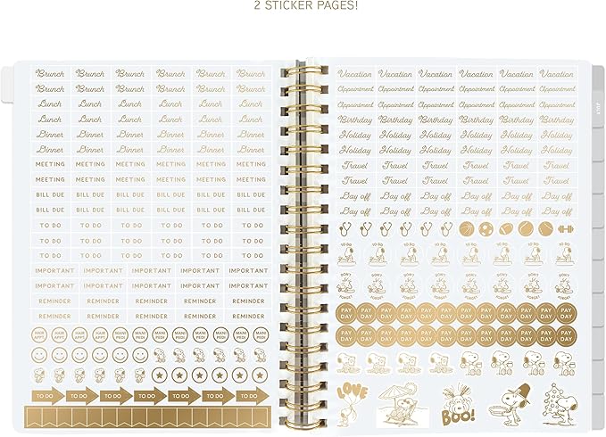18 Month Planner/Calendar by Graphique, July 2025 – Dec. 2026 Checkerd Peanuts Hardbound Spiral Planner, Monthly Tabs, Holidays, Reminder Stickers, 6” x 8”