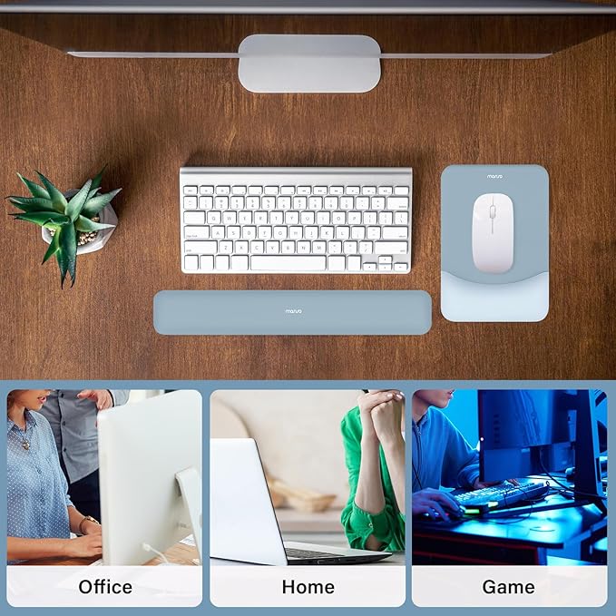 MOSISO Wrist Rest Support for Mouse Pad&Keyboard Set, Rectangular Ergonomic Mousepad Non-Slip Base Home/Office Pain Relief&Easy Typing Pad with Neoprene Cloth&Raised Curved Memory Foam, Aquamarine