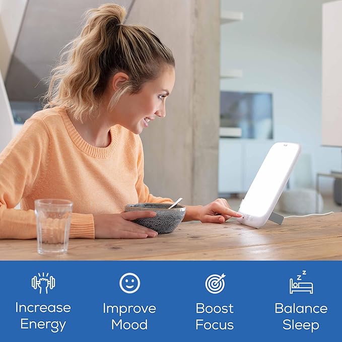 Beurer TL35 Light Therapy Lamp with 10,000 Lux LED with 3 Color Temperatures, 4 Dimmer Levels, Timer, Auto Switch-Off, and Adjustable Stand for Home, Office, or Travel