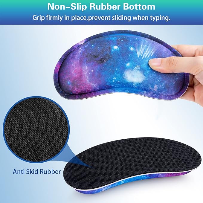 Mouse Wrist Rest, Canjoy 2 Pack Memory Foam Soft Fabric Mouse Wrist Rest Pad Support Cushion with Anti-Skid Rubber Base,Ergonomic Pain Relief Mouse Hand Rest (Blue Galaxy)