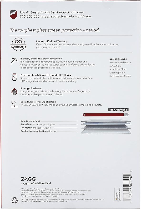 ZAGG InvisibleShield Glass Plus - Tempered Glass Screen Protector Made For the Apple iPad Pro 12.9 Inch - Clear