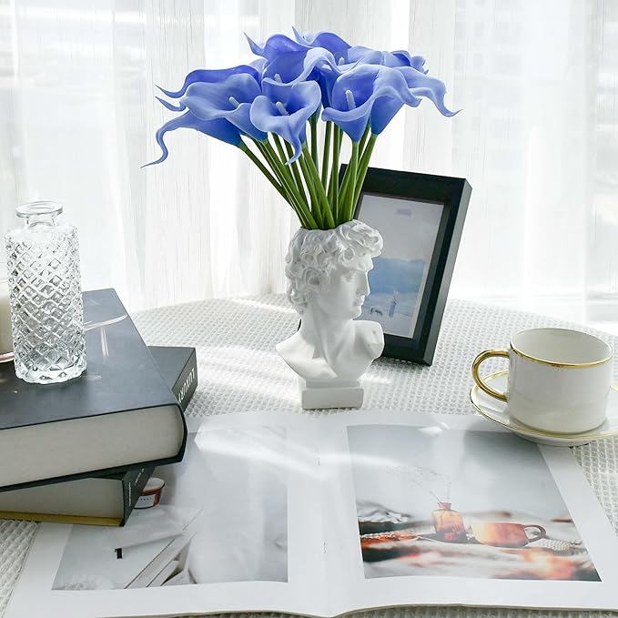 Mandy's PU Light Blue Calla Lily Artificial Flowers 20 Stems 13.5in Faux Realistic Centerpiece DIY Bridal Bouquet Home Décor