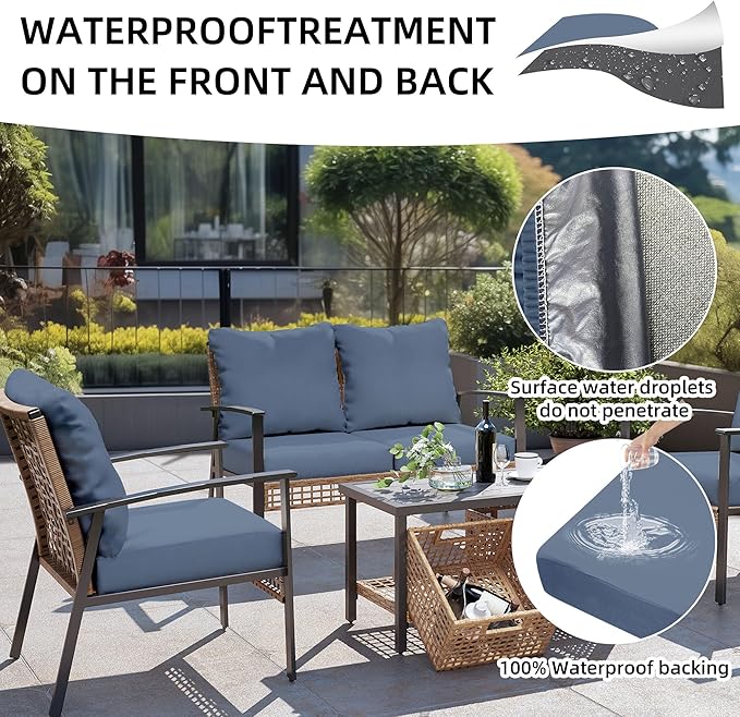 8Pcs Outdoor Cushions Covers Waterproof, Patio Cushion Covers, Stretch Cushion Covers Replacement,Cushion Slipcovers, Furniture Cushion Covers (Grey Blue, 8PCS)