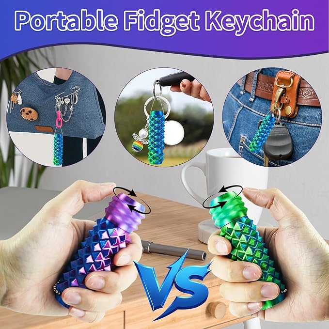 2 Pcs Pain Fidget Toys for Adults, 3D Printed Rotating Spiky Grippie Sensory Stress Relief Toys, Novelty Gifts for Friends Family