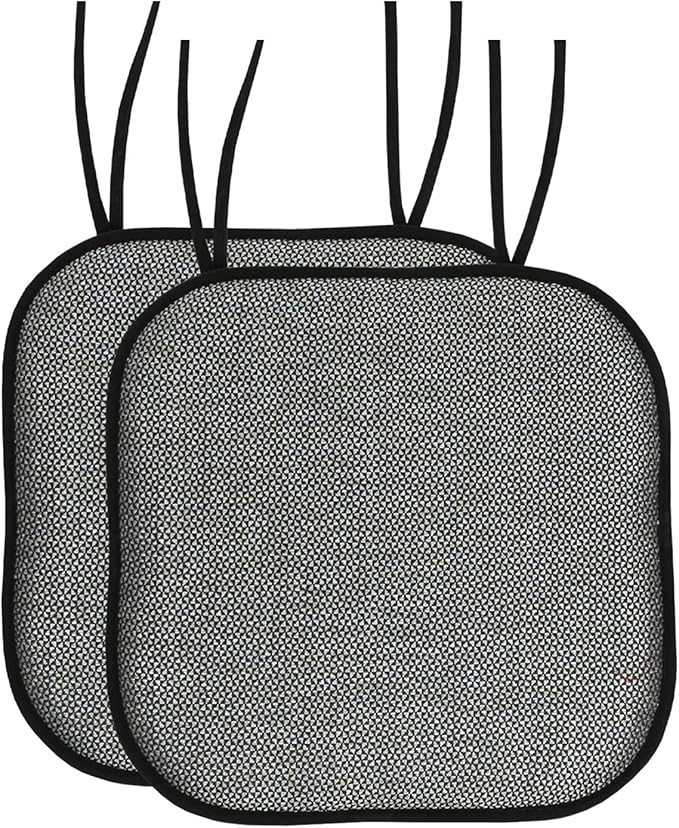 Chair Cushion Memory Foam Pads with Ties Honeycomb Pattern Slip Non Skid Rubber Back Rounded Square 16" x 16" Seat Cover
