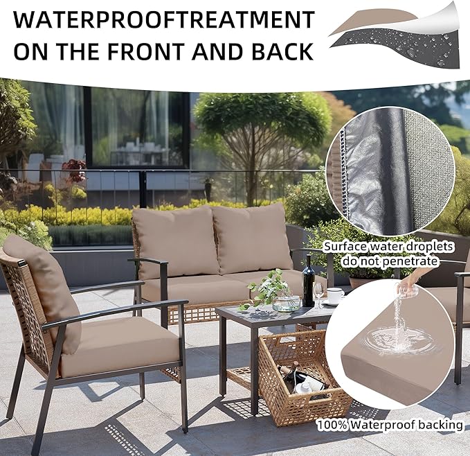 8Pcs Outdoor Cushions Covers Waterproof, Patio Cushion Covers, Stretch Cushion Covers Replacement,Cushion Slipcovers, Furniture Cushion Covers (Khaki, 8PCS)