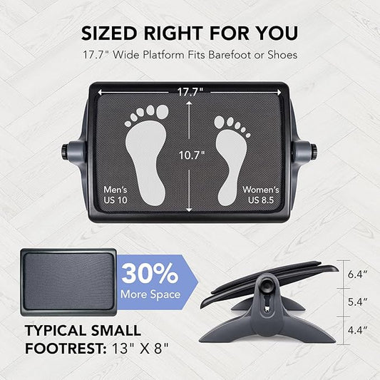 EHO Ottoman, Ergonomic Foot Rest for Under Desk, Adjustable Height and Angle, Sponge Platform, Anti-Slip, Ankle Support, Detachable Washable Cushion, Back and Leg Pain Relief, 21.6" L x 11.4" W, Black