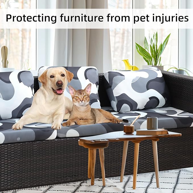 8Pcs Stretch Patio Cushion Coversfor Outdoor Couch Cushion Covers Replacement,Outdoor Sofa Covers Patio Slipcovers Couch Cover,Washable Furniture Cover (Pattern 1, Cover Only)