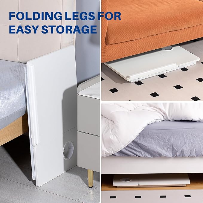 Laptop Desk for Bed Couch, Adjustable Foldable Bed Table with Cup Holder, Breakfast Serving Tray, Portable Laptop Lap Desk Stand for Working Reading Writing Eating Gaming in Bed Sofa Floor(White)