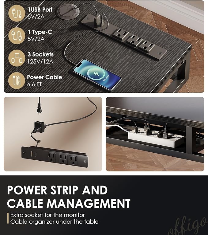 OffiGo 63 Inch L Shaped Electric Standing Desk with Drawers, Height Adjustable Large Desk with Power Outlets, Sit Stand Table, Writing Computer Desk for Home, Office, Workstation, Black