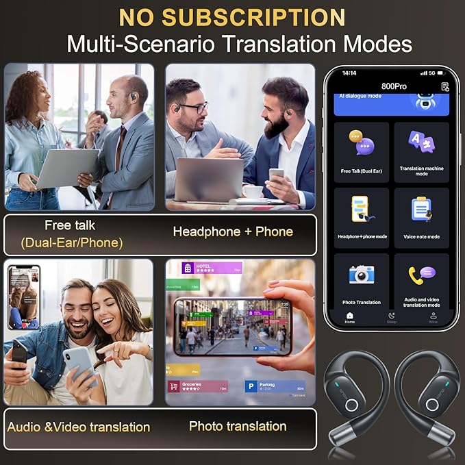 AI Translation Earbuds Real Time,164 Language Translator EarBuds with LED,Wireless Earphones Bluetooth Headphones, Audifonos Traductores de Inglés Español, Translating Device for Business Travel Study