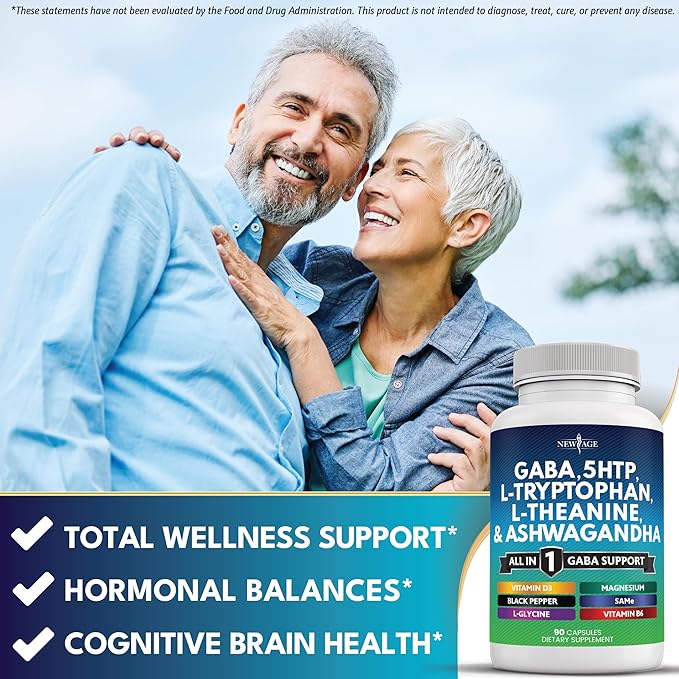NEW AGE GABA 750mg 5 HTP 200mg L Tryptophan 500mg L Theanine 200mg Ashwagandha SAM-e L-Glycine - Vitamins for Women and Men with L-Tyrosine 5-HTP (5-Hydroxytryptophan) - 270 Count