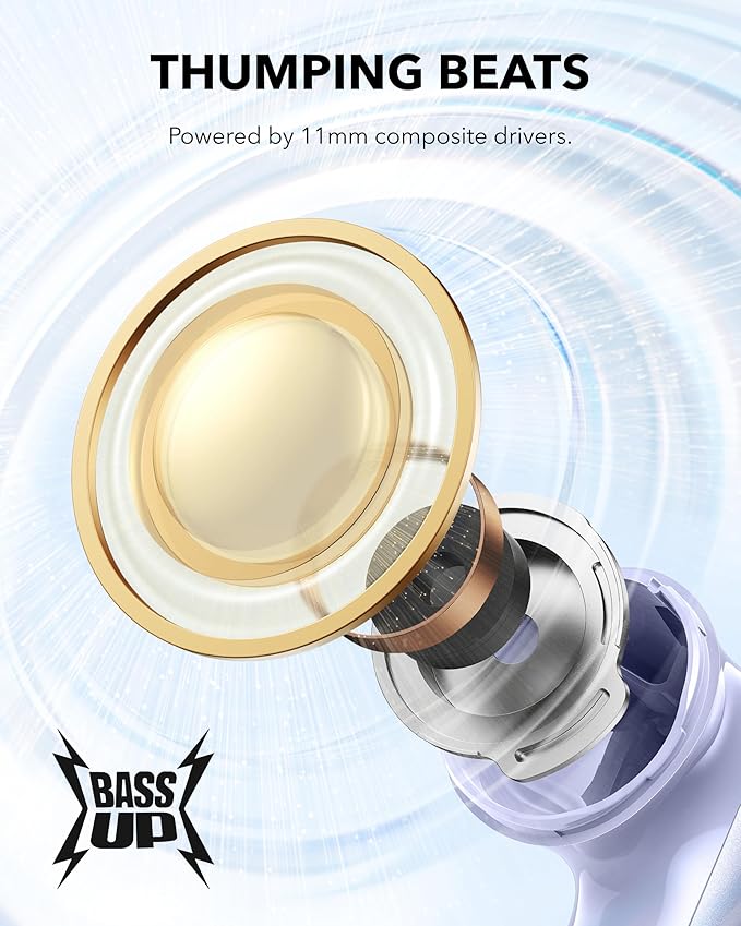 Soundcore P40i by Anker, Noise Cancelling Wireless Earbuds, Adaptive Noise Cancelling to Environments, Heavy Bass, 60H Playtime, 2-in-1 Case and Phone Stand, IPX5, Wireless Charging, Bluetooth 5.3