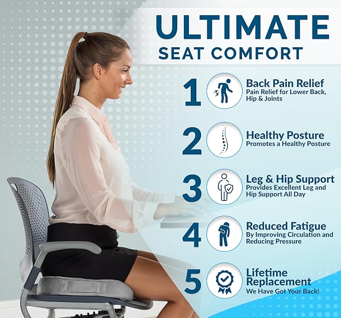 ComfiLife Premium Comfort Seat Cushion - Non-Slip Orthopedic 100% Memory Foam Coccyx Cushion for Tailbone Pain - Cushion for Office Chair Car Seat - Back Pain & Sciatica Relief (Gray)