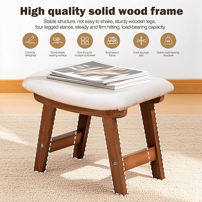 Foot Stool with Leather Cover,Foot Rest Made of Wooden for Couch,Bench,Sofa,Under Office Desk