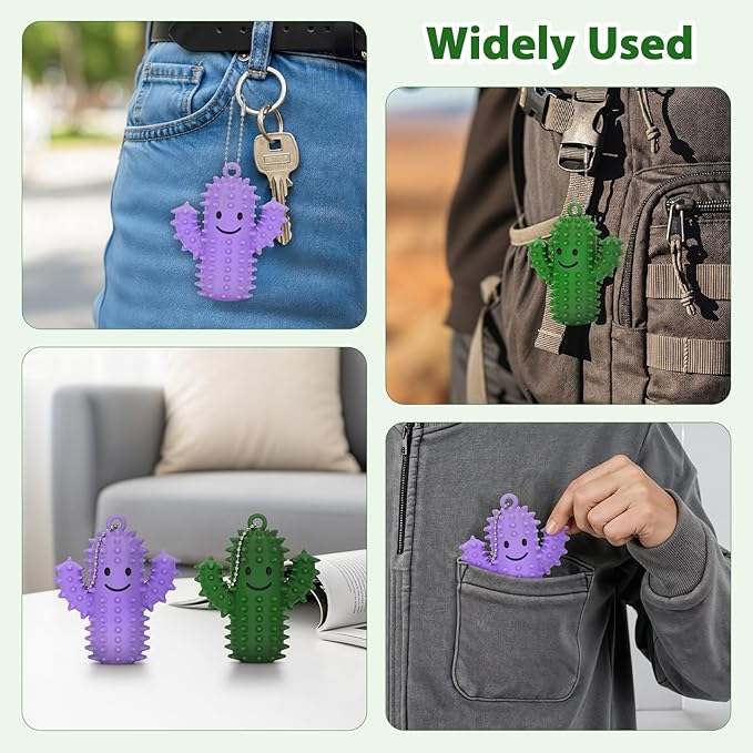 2 PCS Silicone Little Cactus Ouchies Pain Fidget Toys Mini Spiky Sensory Fidget Novelty Sensory Gifts for Adults Teens Anxiety & Stress Relief (GreenPurple, 2P)