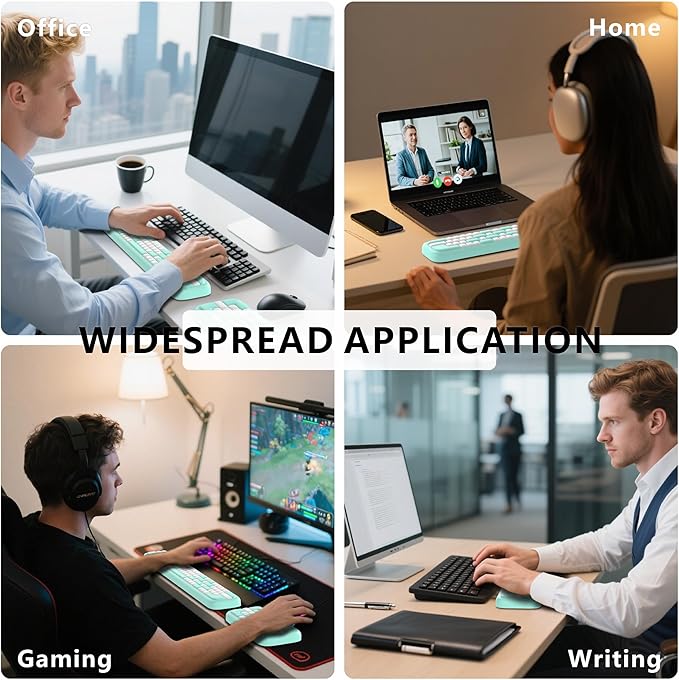 MEKASS Keyboard Wrist Rest, Ergonomic Wrist Pad, Soft Memory Foam Keyboard Hand Rest with Non-Slip Base, Easy Typing, Pain Relief, Comfort Support for Office Work Gaming Accessories (Mint White)