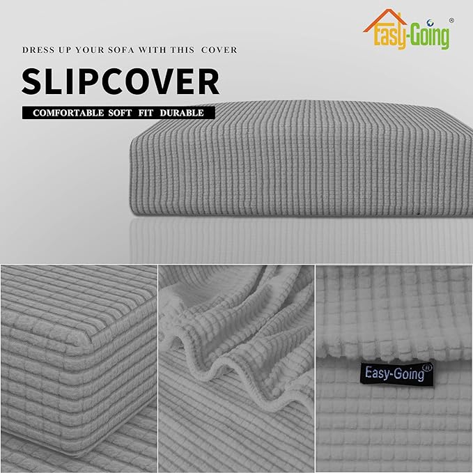 Easy-Going Stretch Loveseat Cushion Cover Sofa Cushion Furniture Protector Sofa Seat Sofa Slipcover Sofa Cover Soft Flexibility with Elastic Bottom(Loveseat Cushion, Light Gray)