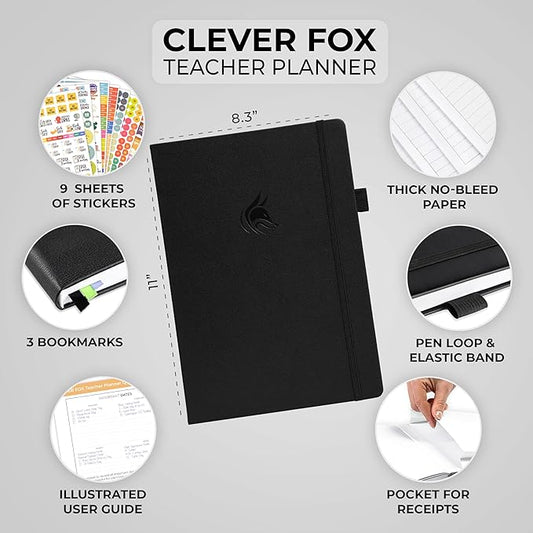Clever Fox Teacher Planner – School Year Planner with Calendars & Lesson Plans – Book for Classroom & Homeschool Organization, A4 (Black)