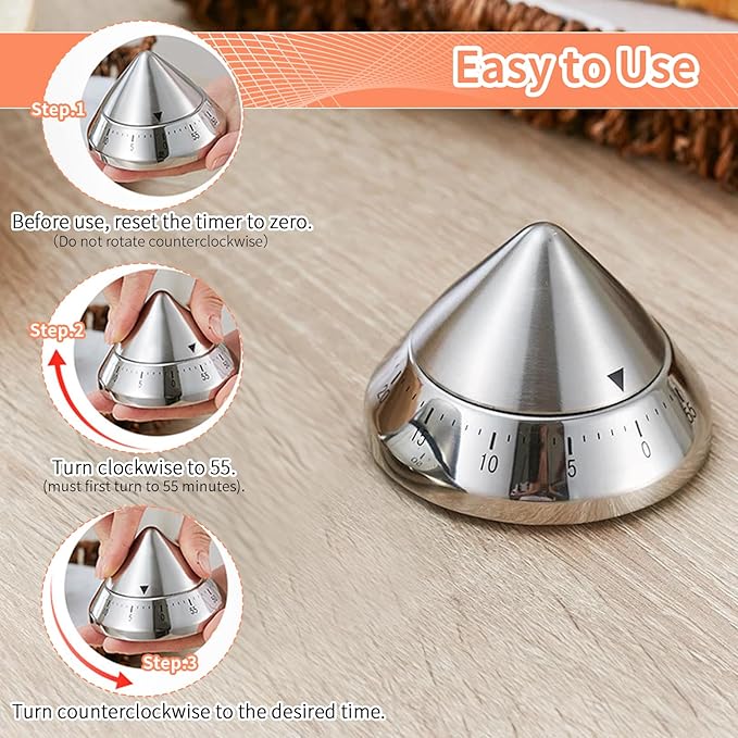 Mechanical Kitchen Timer, Cute Wind Up 60-Minute Manual Countdown for Kids, Classroom, Home, Study and Cooking