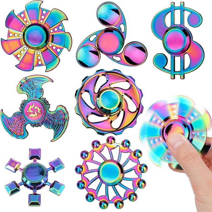 Cool Fidgets Spinners Metal Toys for Kids Adults 7 Pack, Finger Hand Spinners Stocking Stuffers, Desk Toys Fingertip Gyro Party Favors Supplies, Stress Relief Toys Holiday Goodie Bag Filler Gift
