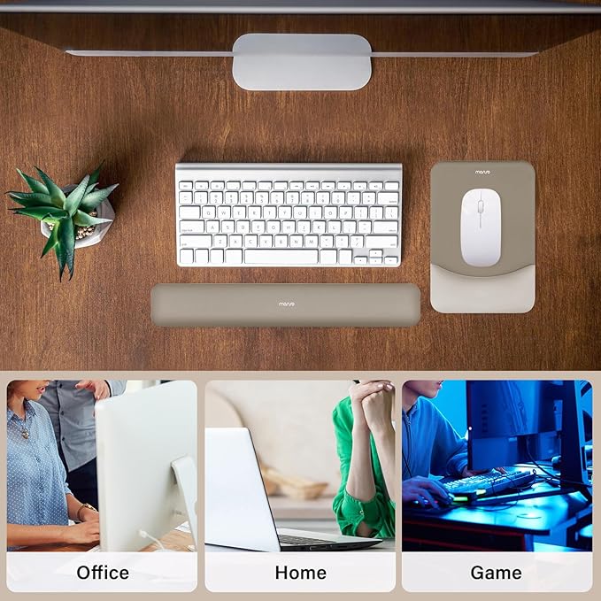 MOSISO Wrist Rest Support for Mouse Pad&Keyboard Set, Rectangular Ergonomic Mousepad Non-Slip Base Home/Office Pain Relief&Easy Typing Pad with Neoprene Cloth&Raised Curved Memory Foam, Bronze Brown