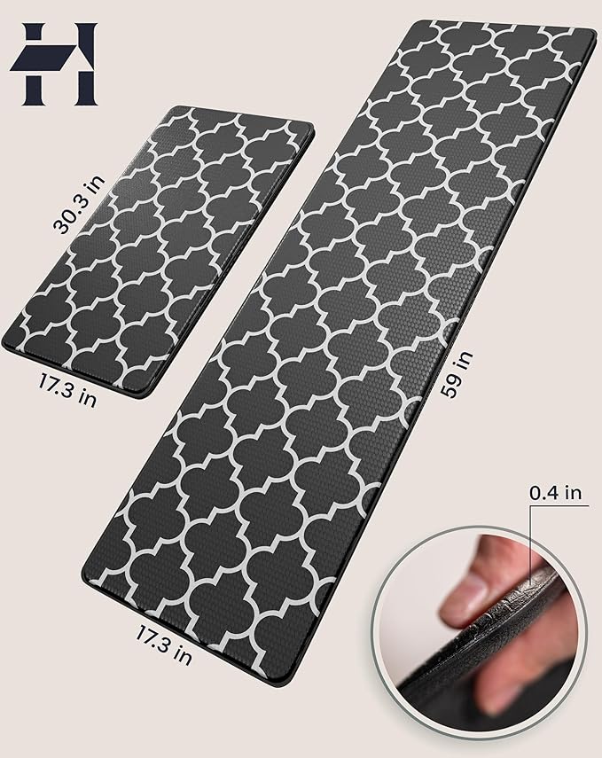 Anti-Fatigue Kitchen Mat Set – 2-Piece Memory Foam Cushioned Mats for Standing – Black Lantern, 18×30 & 18×60, 0.4 in Thick, Waterproof, Non-Slip – Homergy