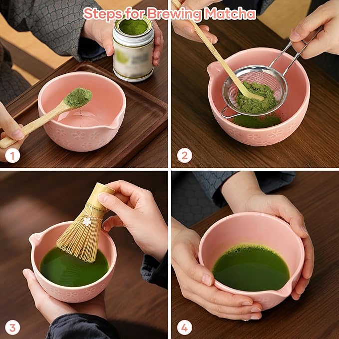 Matcha Whisk Set, Birthday Gifts for Women Mom Her, 8PCs Ceremony Matcha Tea Kit, 18OZ Matcha Bowl with Spout, Whisk, Bamboo Scoop, Sifter, Tea Towel, Ideal Gift for Christmas, Wedding