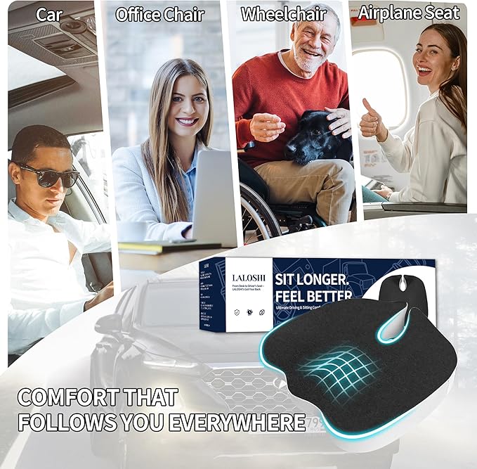 Car Seat Cushion,U-Shaped Memory Foam Seat Cushion for Back Pain Relief - 2.8In Thick Ergonomic Car & Office Chair Pad with Coccyx Cutout, Removable Cover,Universal Fit, Easy to Install(Plush)