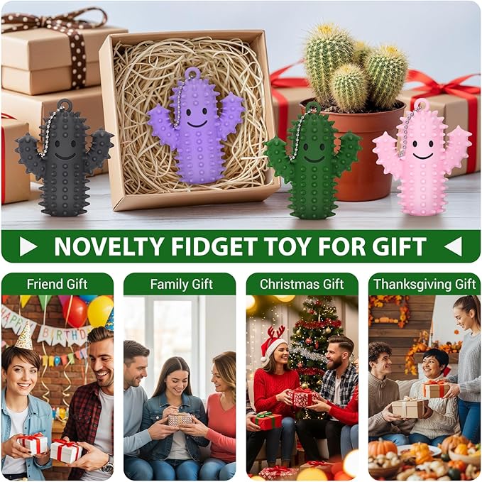4 PCS Spiky Ouchies Fidget Toys for Adults Silicone Sensory Pain Stim Fidget Cactus for Anxiety Autism Work Stress Relief (Green&Pink&Gray&Purple, 4PCS)