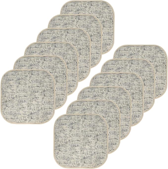 Sweet Home Collection Chair Cushion Memory Foam Pads Honeycomb Pattern Slip Non Skid Rubber Back Rounded Square 16" x 16" Seat Cover, 12 Pack, Broadway Cream/Blue