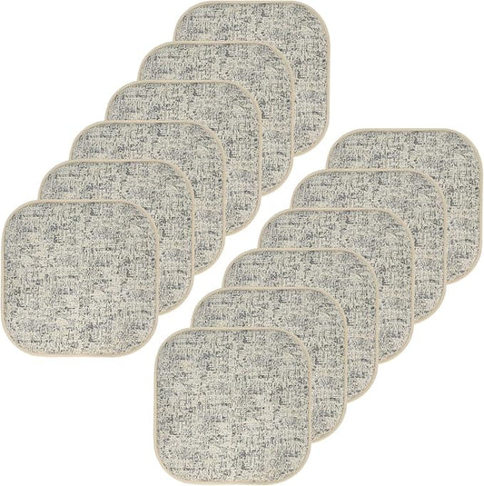 Sweet Home Collection Chair Cushion Memory Foam Pads Honeycomb Pattern Slip Non Skid Rubber Back Rounded Square 16" x 16" Seat Cover, 12 Pack, Broadway Cream/Blue