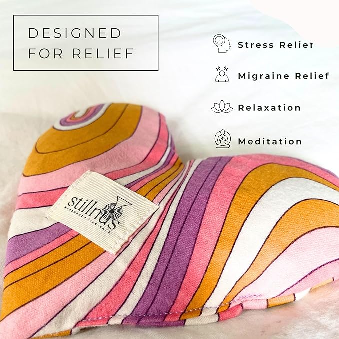 Weighted Heart Eye Pillow – Sensory Relaxation Tool for Anxiety, Sleep, and Meditation – Organic Lavender + Flaxseed – Retro Swirl Design – Stress Relief Gift for Women Under $40