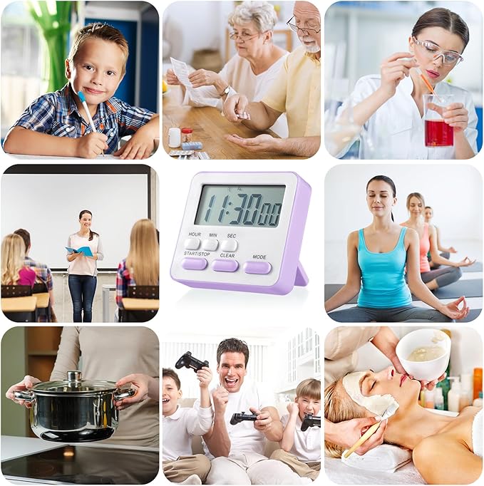 Weewooday 12 Pcs Digital Kitchen Magnetic Timer Bulk Classroom Count up Countdown Large Digits Egg Loud Alarm Cute Desk Stopwatch Timer for Teacher Kids Cooking Office