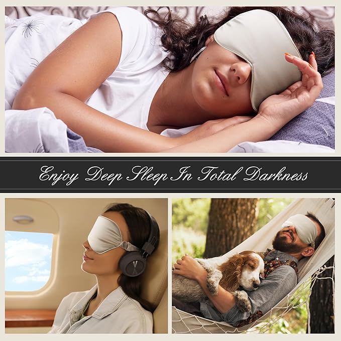BOKOR Adjustable Silk Sleep Eye Mask for Women and Men, Luxury Mulberry Silk Eye Cover, Light-Blocking Improve Sleep Quality,with Travel Bag - Champagne