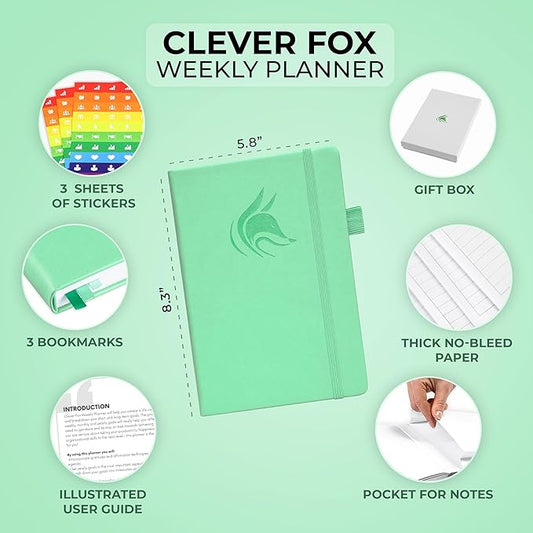 Clever Fox Planner – Undated Weekly & Monthly Planner for Productivity, Time Management & Goals – Organizer Journal – A5 (Mint)