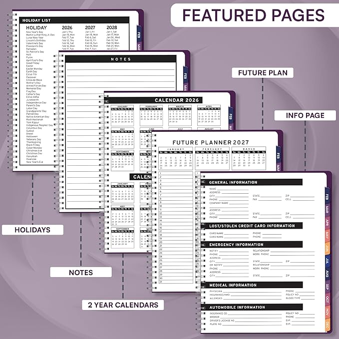 Ensight 2026 Appointment Book & Planner Ensight 6.5 x 8.5 inches Large Tabbed Daily Hourly Weekly Planner Schedule Book 30 Minute time Slots Business & Personal Planner Jan 2026 Dec 2026 Purple