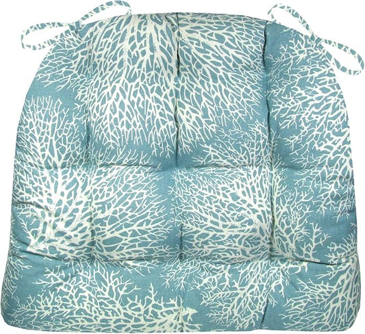 Barnett Home Decor Dining Chair Cushions with Ties – Size Medium 16.5 x 18 - Latex Foam Fill, 100% Cotton, Machine Washable Chair Pads for Kitchen Chairs, Made in USA (Ariel Fan Coral/Pack of 2)