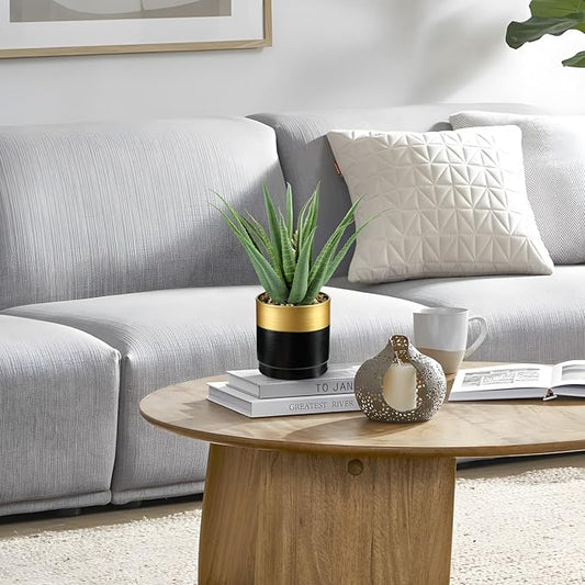 Briful Succulents Artificial Plants Realistic Agave Plant, Gold Black Metal Pot, Farmhouse Aloe Vera Fake Plants for Home Office Desk Bathroom Shelf Decorations