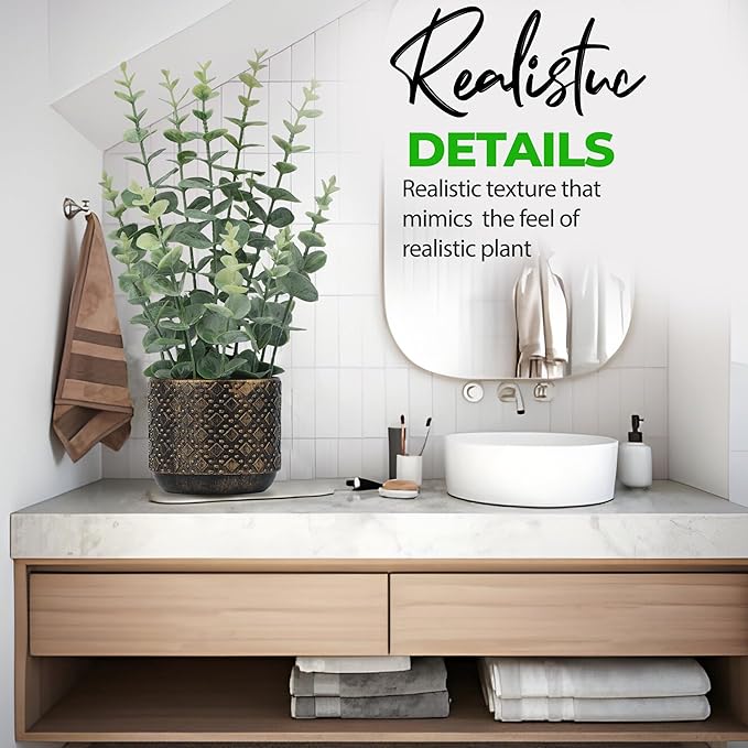 Artificial Plants Indoor Small, Mini Fake Potted Plants Faux Greenery for Shelf, Table, Bathroom and Kitchen Decor - Desk Plants for Office and Home Decoration (Eucalyptus Leaf)