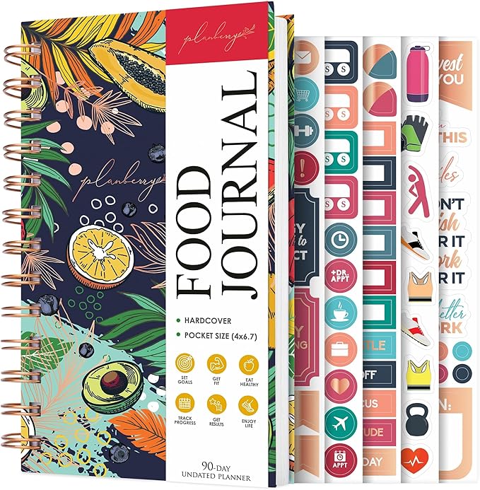 PLANBERRY Pocket Food Journal Premium – Nutrition Planner – Diet & Calorie Tracker – Meal & Exercise Diary – Weight Loss Journal (Summer Smoothie)