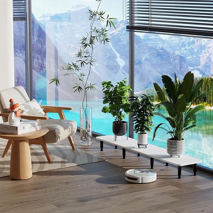 Dual Monitor Stand Riser 43.7 inch Large Extra Long Monitor Stand Riser Wide TV Stand Riser Monitor Stand for 2 Monitors Wood & Steel Leg Desktop Riser Desk Organization Home Office (White)