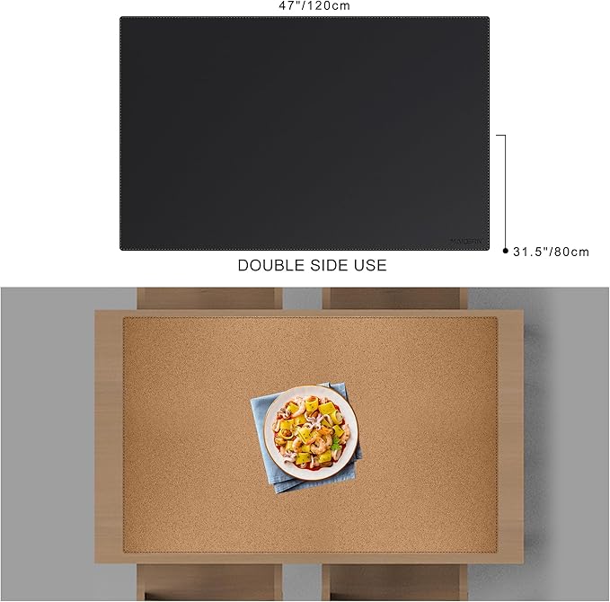 MAIDERN Leather Desk Mat, (5XL) 47.2” x 31.5” Reversible Office Desk Pad Mat, Cork & Leather Large Mouse pad for Desk, Waterproof Computer Desk Mat for Gaming Home Office (Black)