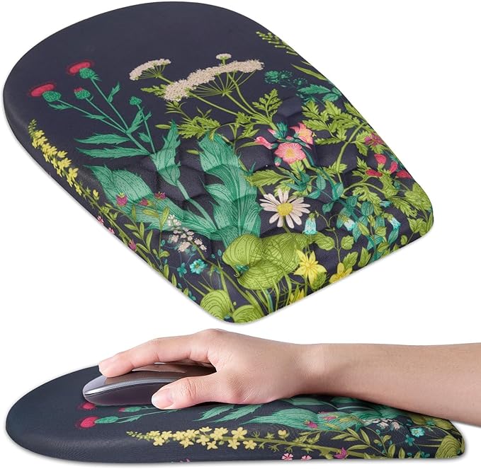 Ergonomic Mouse Pad Wrist Support,Upgrade Mousepad with Massage Design,Non-Slip PU Base Desktop Mouse Pads for Pain Relief, Computer, Office & Home,12 x 8 in（F-Midnight Floral）