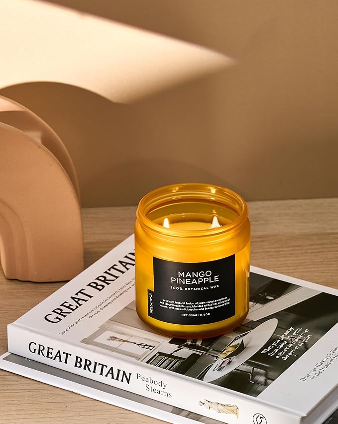 M&SENSE Mango Pineapple Tropical Scented Candle - 11.6oz Natural Soy Wax Non Toxic 70-Hour Burn 2-Wick Fruit Scent for Home, Housewarming Gifts - Aromatherapy Candle for Women, Men & Family Friends