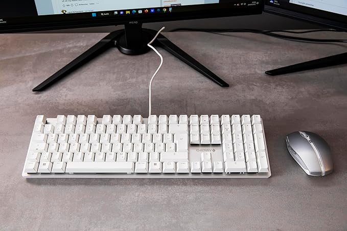 Cherry KC 200 MX Mechanical Office Keyboard with New MX2A switches. Modern Design with Metal Plate Frame (White W/MX2A Brown Switch)