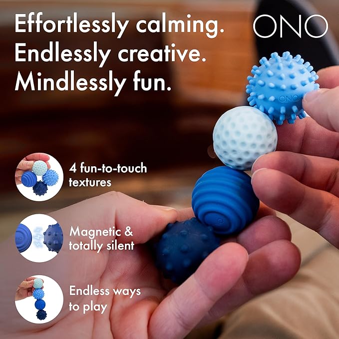 ONO Signets – Silicone Magnetic Balls with Textured Dimples, Bumps, and Waves | Fun to Play with Fidget Toy for Adults | Help Relieve Stress, Anxiety, Tension (Sapphire, Set of 8)