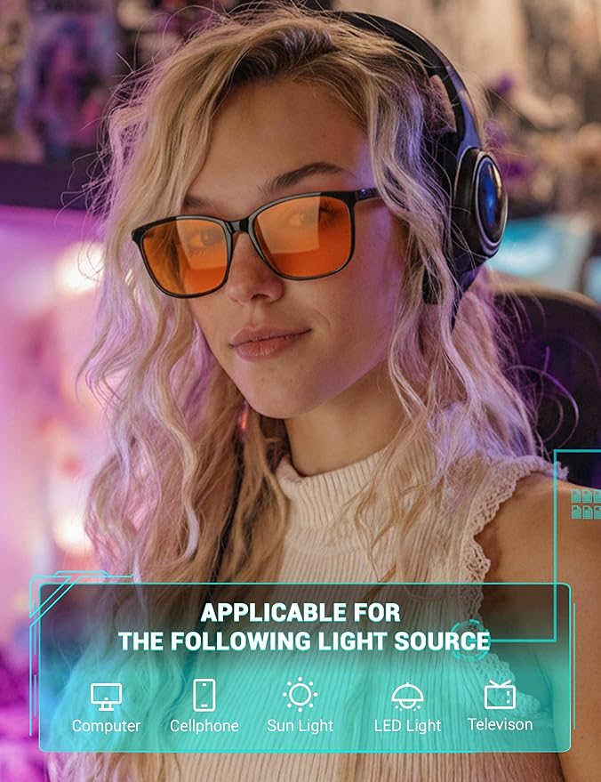 TIJN Sleep Glasses for 99.9% Blue Green Light Blocking for Women Men Dual AR Coating Red Lens for Computer Gaming, TR90