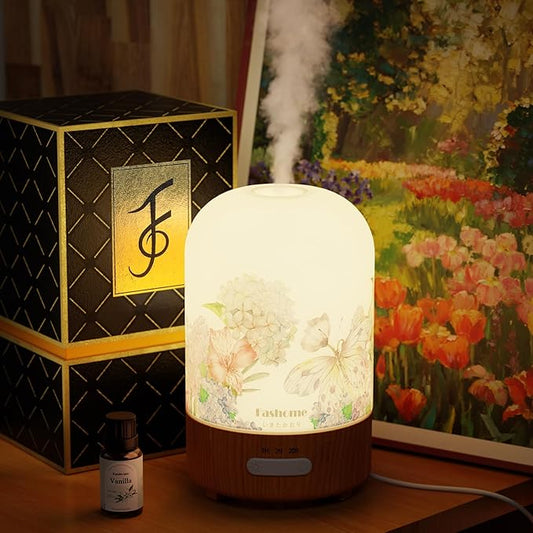 Essential Oil Diffuser with Vanilla Oil, 100ml Ultrasonic Aromatherapy Humidifier, 6 in 1 Scent Vaporizer with Timer and Auto-Off (Spring-Vanilla Oil)